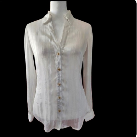 Cache sheer White Button Up Blouse gold buttons - Picture 4 of 16